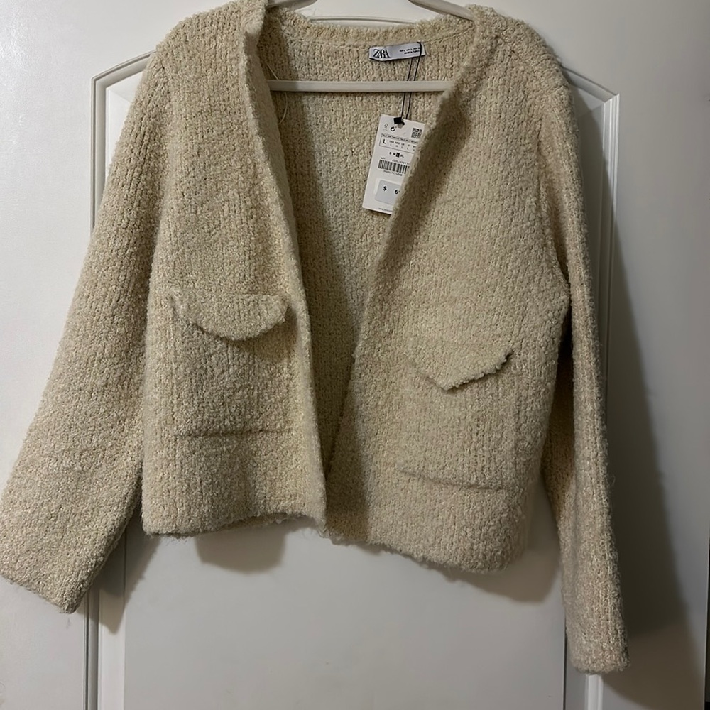 Zara Boucle Jacket with Pockets Size Large